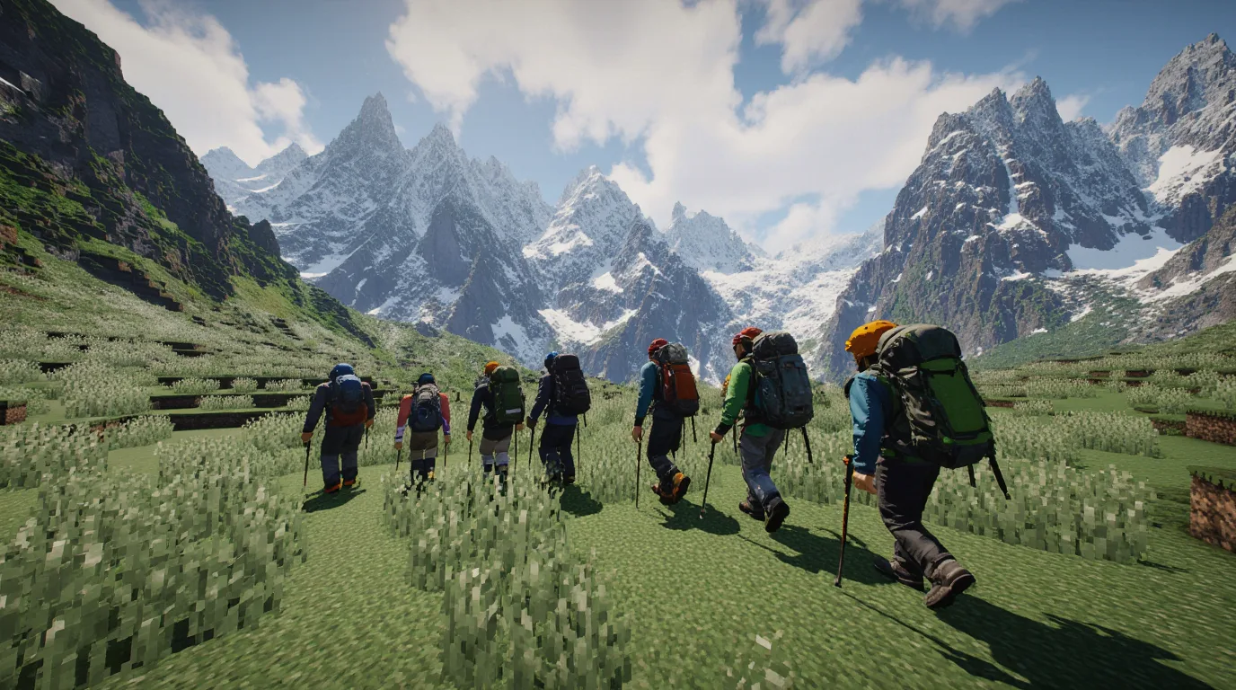 Dağ Yürüyüşü Voxel Bulutlu Zirveler