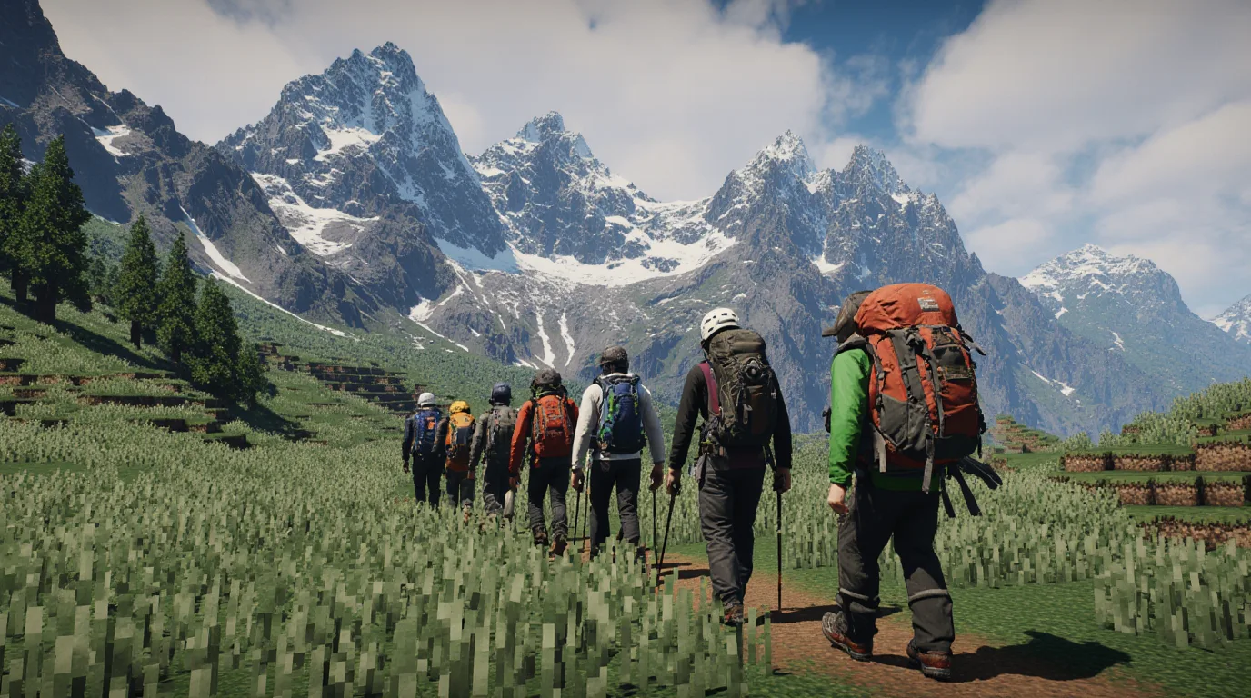 Dağ Yürüyüşü Voxel Ağaçlı Vadi