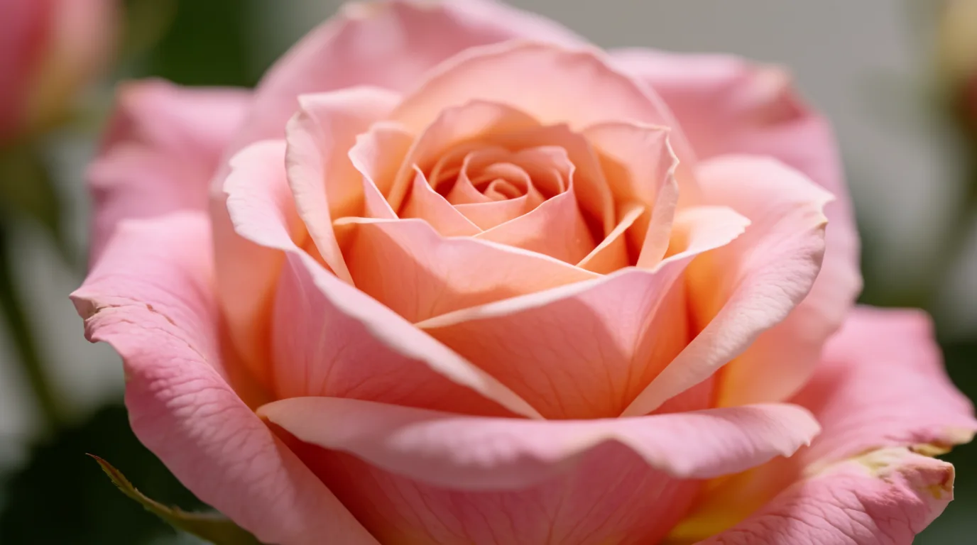 Yakın planda açık pembe tonlarda katmanlı bir gül çiçeği